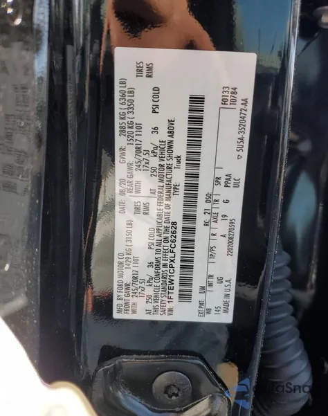 2020 Ford F150 Supercrew z USA, uszkodzony, nr VIN 1FTEW1CPXLFC62628